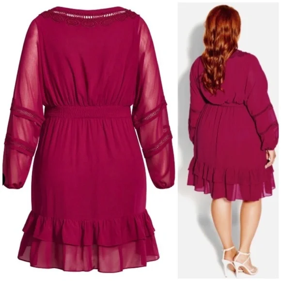 NWT City Chic Sweetheart Embroidered V-Neck Bohemian Dress in Fuchsia size 16 - Picture 2 of 8